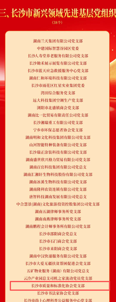 【喜报】长沙市质量和标准化协会党支部获评“长沙市新兴领域先进基层党组织”